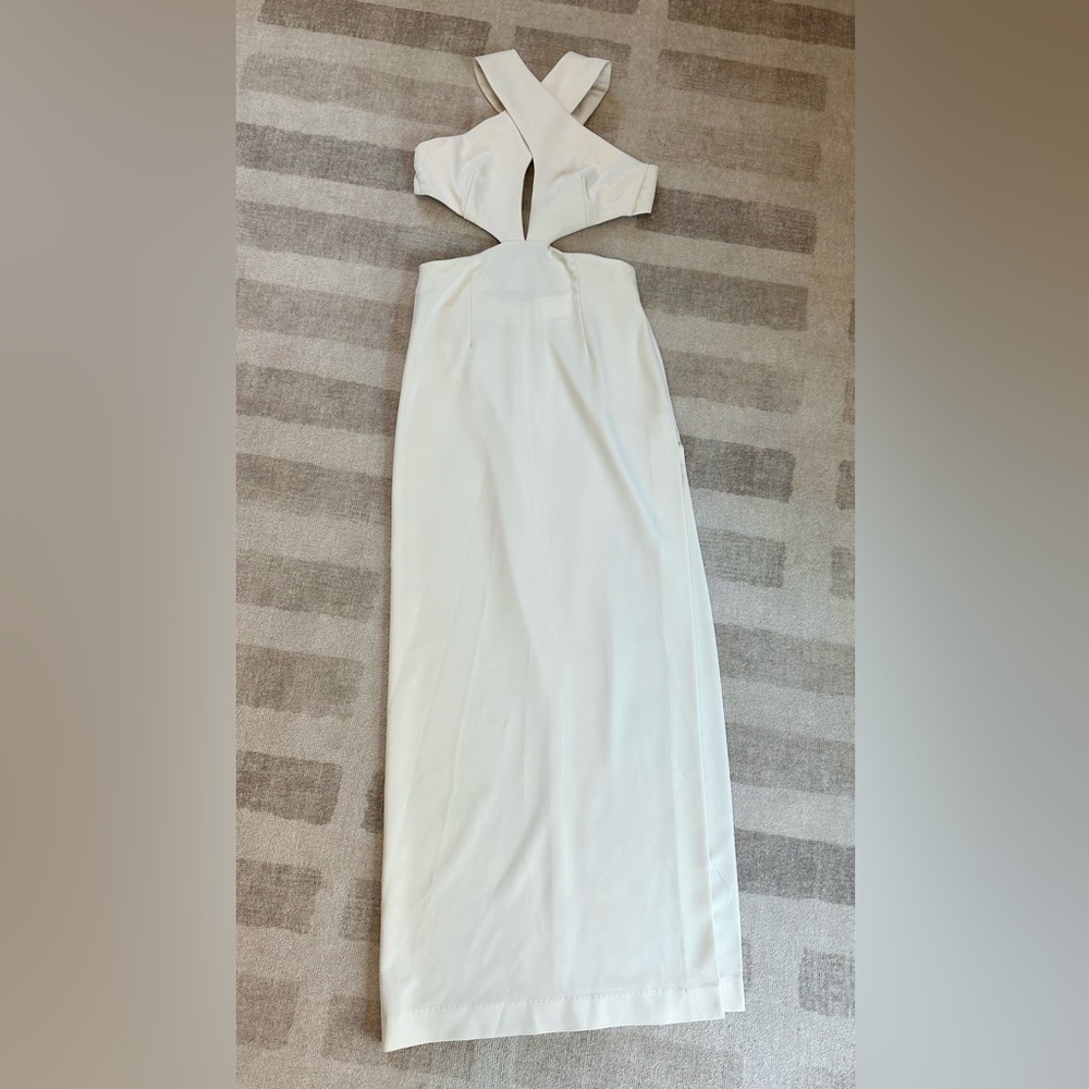 Solace London Criss Cross Front Cutout Maxi Dress White (Size 4)